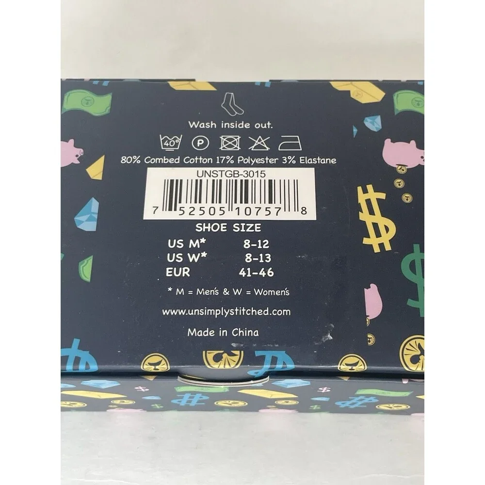 UNSIMPLY STITCHED SOCKS  Mens 8-12 Womens 8-13 3 Pair Money Theme